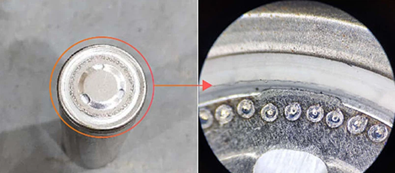 Laser spot welding of power lithium battery electrode caps Laser spot welding of power lithium battery electrode caps